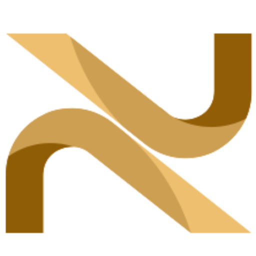 A gold colored logo with the letter n in front of it.