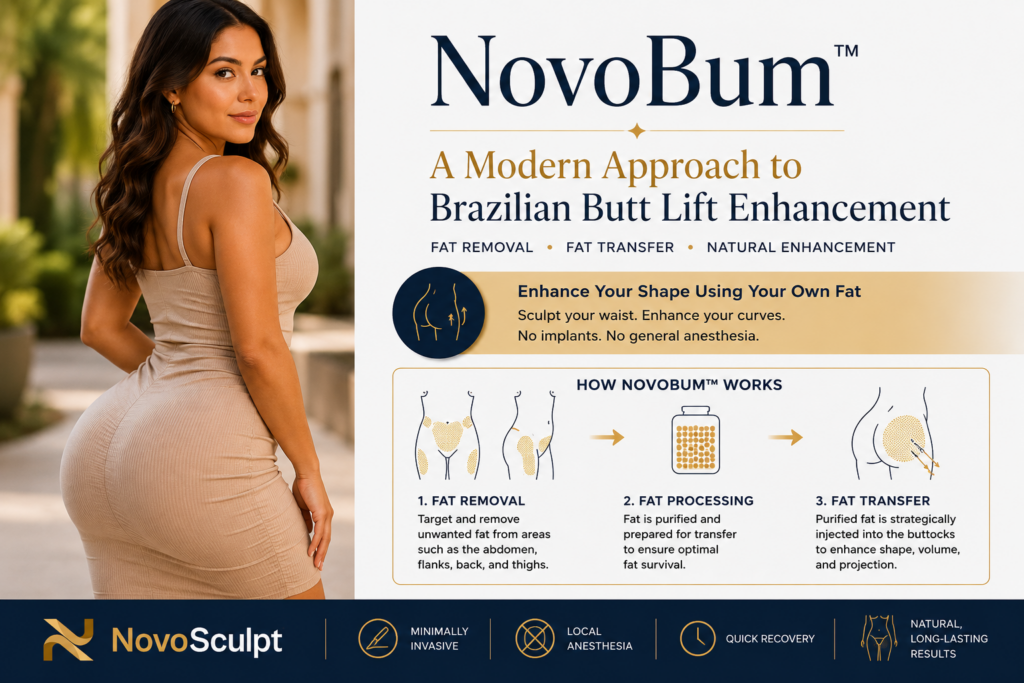 NovoBum™ Brazilian Butt Lift enhancement using fat transfer with body contouring and buttock augmentation without general anesthesia