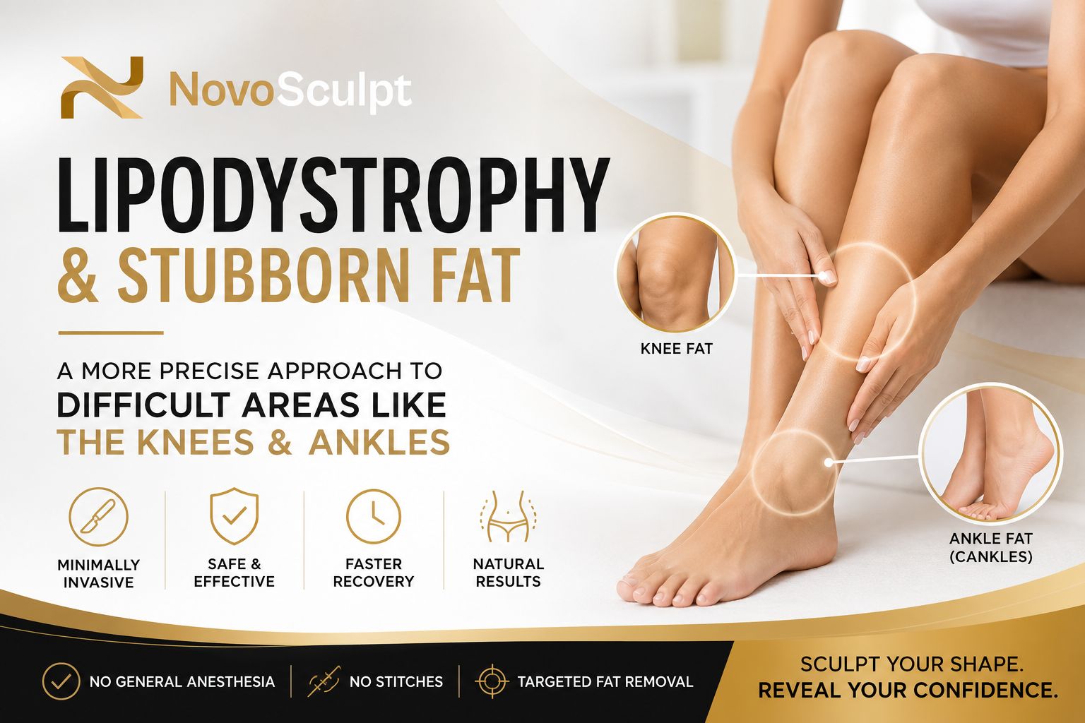 Lipodystrophy treatment for stubborn fat around the knees and ankles with NovoSculpt minimally invasive body contouring