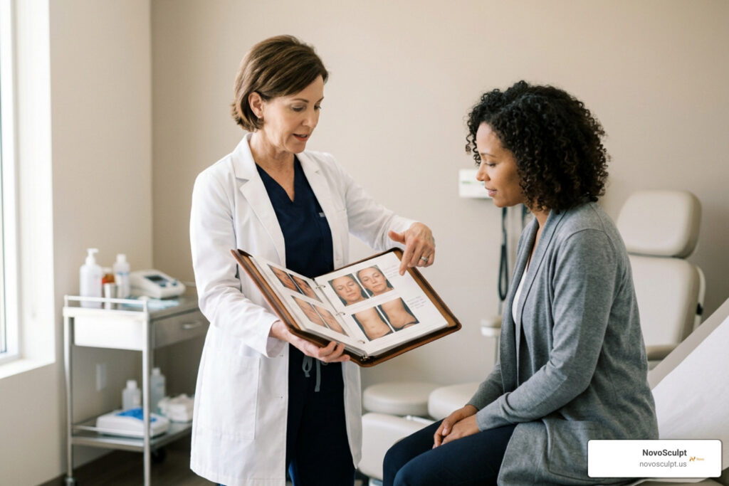 physician evaluating a patient before-and-after photo portfolio