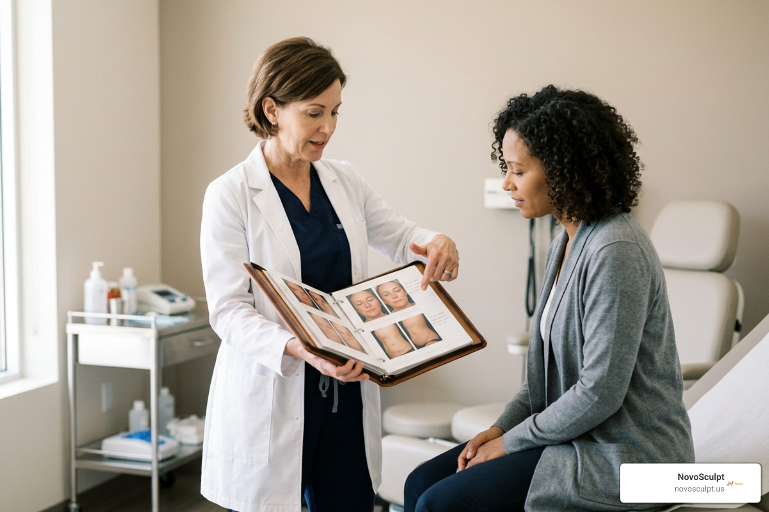 physician evaluating a patient before-and-after photo portfolio